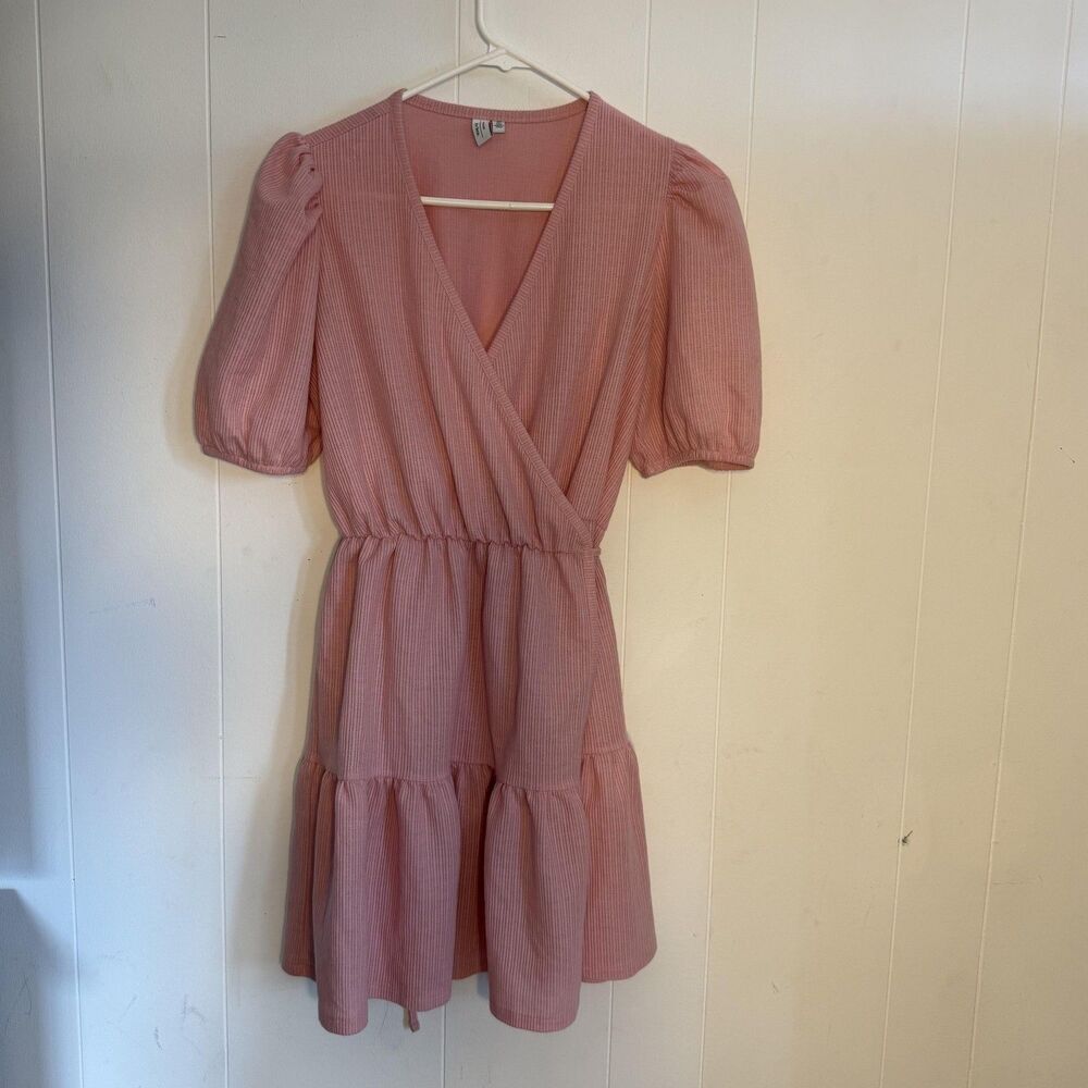 Paris Atelier & Other Stories Dress Womens Small Pink Wrap Puff Sleeve Tiered